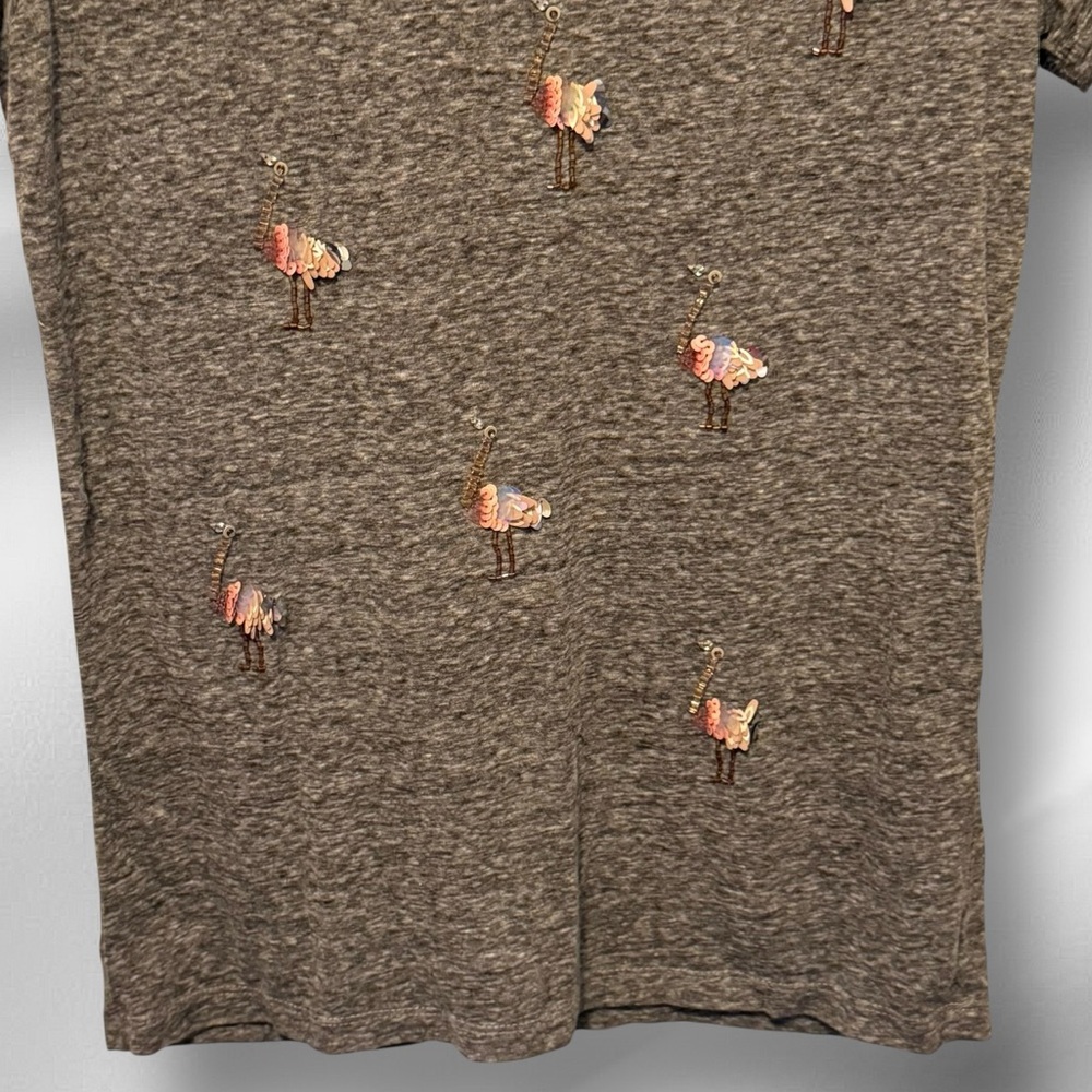J Crew Beaded Flamingo‎ Gray T-Shirt - Picture 3 of 7